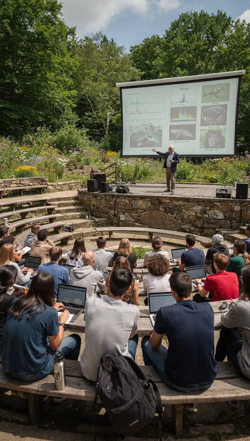 Diákok csoportja, akik egy etológiai kísérletet végeznek laboratóriumi körülmények között.