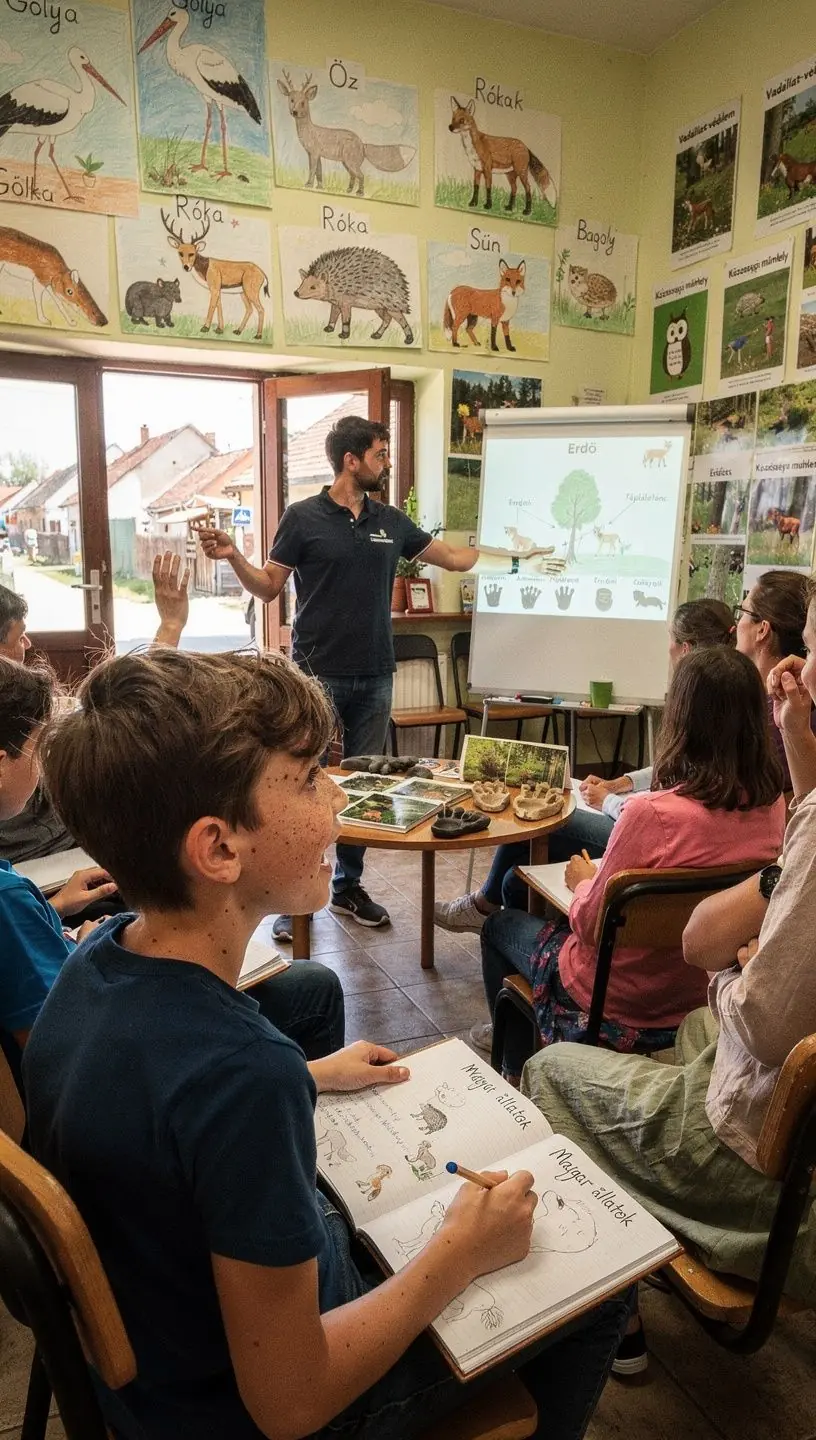 Diákok csoportja, akik egy etológiai kísérletet végeznek laboratóriumi körülmények között.