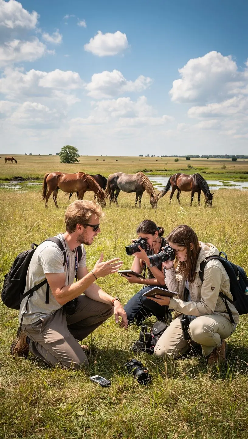Diákok csoportja, akik egy etológiai kísérletet végeznek laboratóriumi körülmények között.